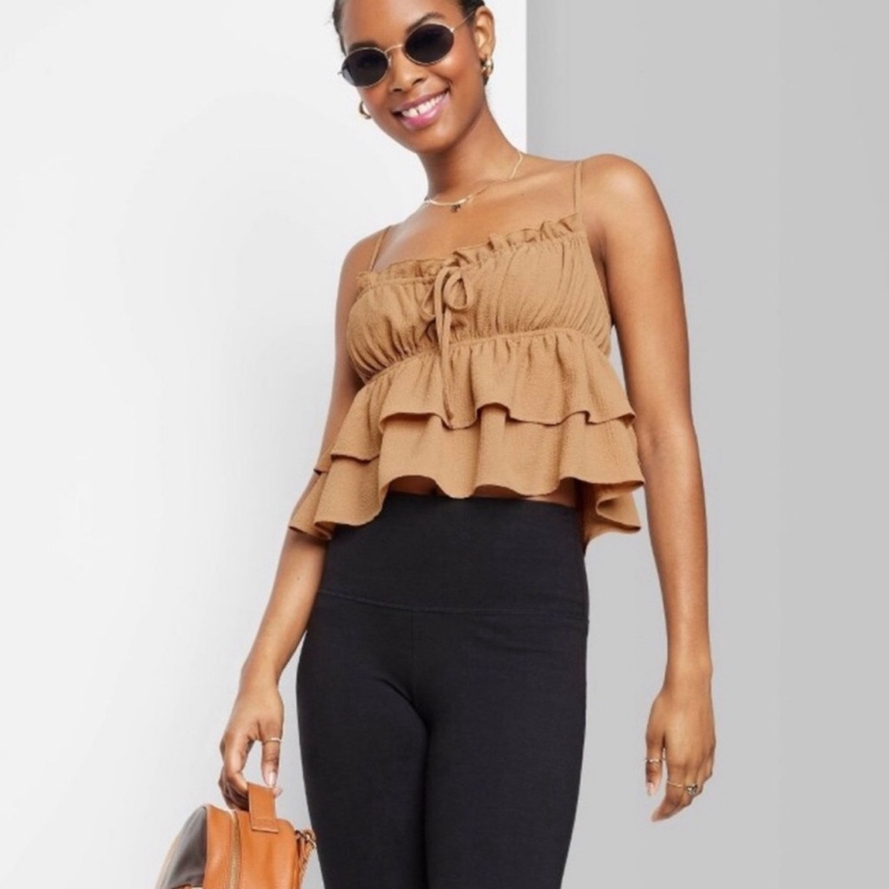 Wild Fable top tiered ruffle tank top in camel or tan size large spaghetti strap